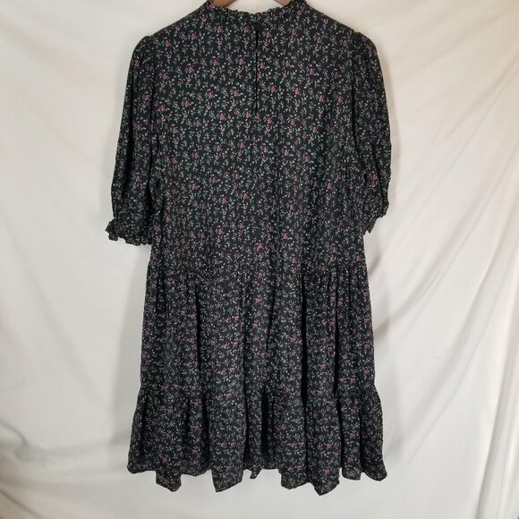 Zara Dress Womens M The Lisa‎ Floral Short Sleeve High Neck Swing Trapeze Black - Picture 2 of 13